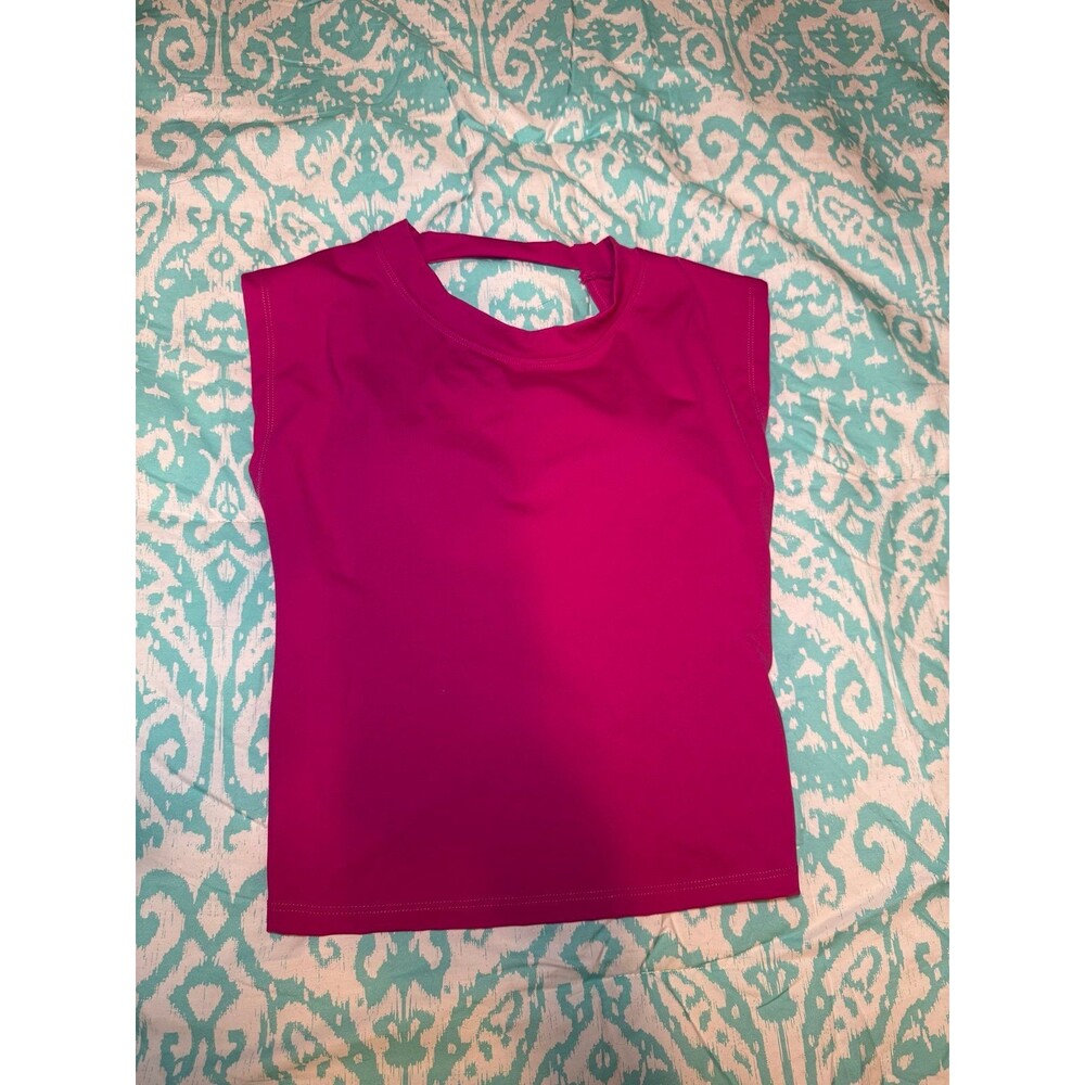 Hot Pink Y2K Open Back Built-In Bra Top Size S
